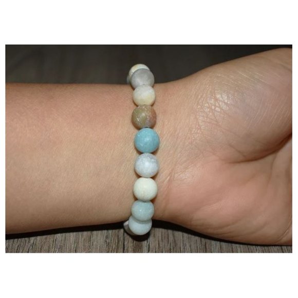10mm Amazonite Frosted Matte Jasper Stretch Bracelet - Picture 4 of 9